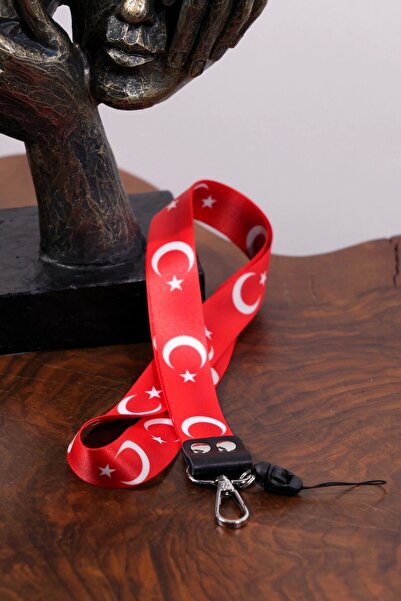 Dioforce Türk Bayrağı Temalı Çift Rivetli Geniş Boyun Askı İpi ve Telefon Askısı