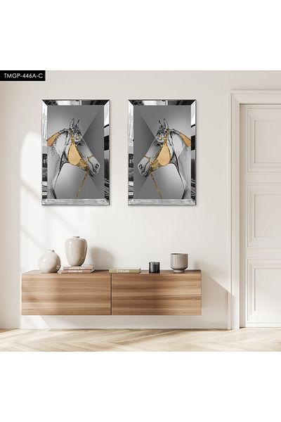 Zevahir Mobilya Dekorasyon SET DE MASA MDF DUAL CALEA CAMELEI CU MODEL AUR CU CADRU DE PLEXY CU OGLINDA SILVER FOND GRI