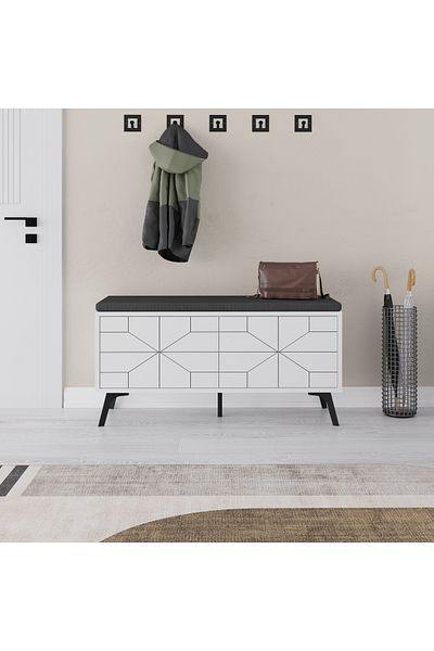 Mourah Home Modern Dune 8 Pair Shoe Cabinet with Fabric Seat and 4 Doors - 107cm W - White