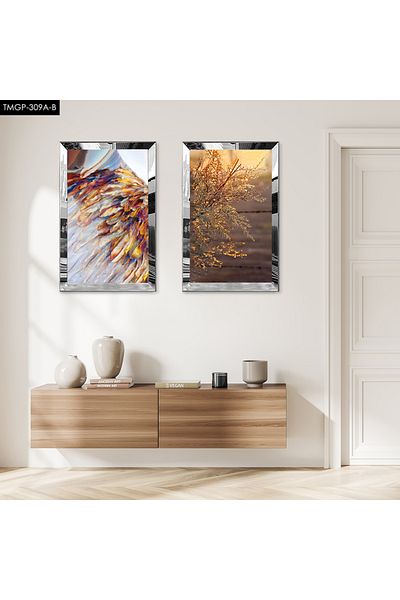 Zevahir Mobilya Dekorasyon FLORI DECORATIVE ABSTRACTE CU CADRU DE PLEXY CU OGLINDA DE SILVER SET DE MASA MDF BINAR