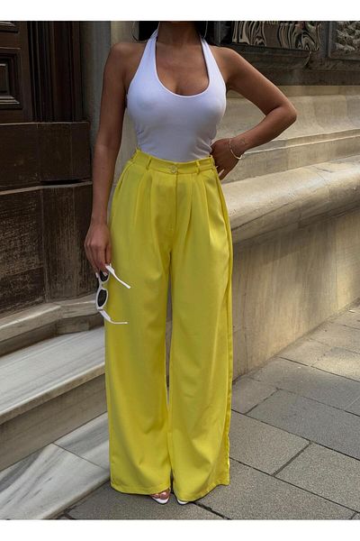 sajarsln Double Fabric Button Detailed Wide Leg Palazzo Trousers
