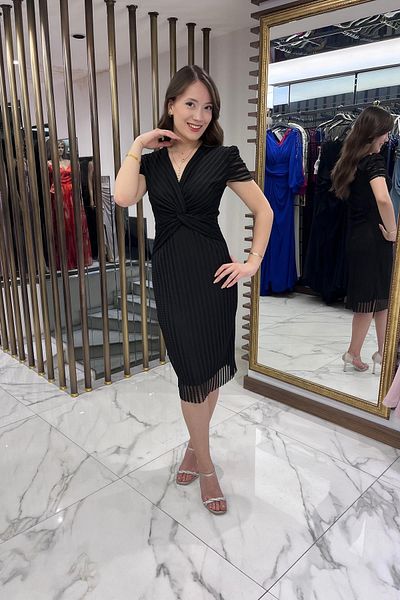 By Saygı Rochie din tul cu guler dublu, căptușită, cu mâneci elastice