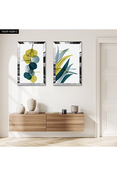 Zevahir Mobilya Dekorasyon SET DE MASA MDF DUBLA PLANTE MODERNE CULORI CU CADRU PLEXY CU OGLINDA SILVER FOND ALB