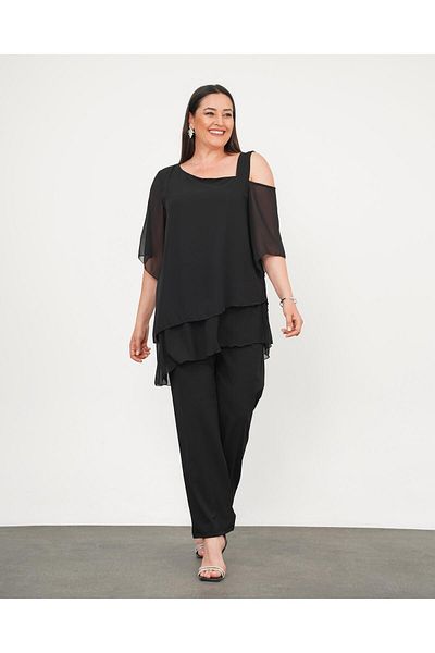 Butik Nilyam Γυναικείο βραδινό κοστούμι σιφόν με έναν ώμο με λεπτομέρεια 24717