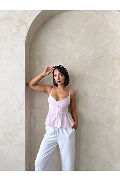 Miss Allos Γυναικεία ριγέ μπλούζα με λουράκι με κουμπί μπροστά