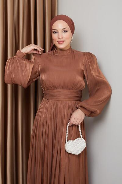 Olcay Detailní večerní šaty Yoryo İpite Hijab pro spotřebitele se stahováním v pase