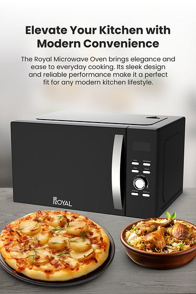 Royal فرن ميكروويف رقمي، 5 مستويات طاقة، مؤقت 60 دقيقة، قفل أمان للأطفال، 30 لترًا 950 واط RA-30XDG أسود