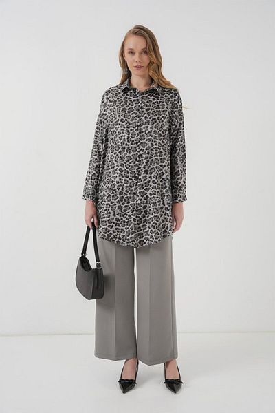 MODAVERA 5944 Patterned Long Shirt Tunic - Black