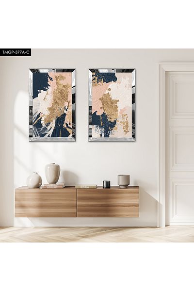 Zevahir Mobilya Dekorasyon SET DE MASA DECORATIVA BILATERALA MDF CU CADRU DE PLEXY CU OGLINDA SILVER FOND COLORAT