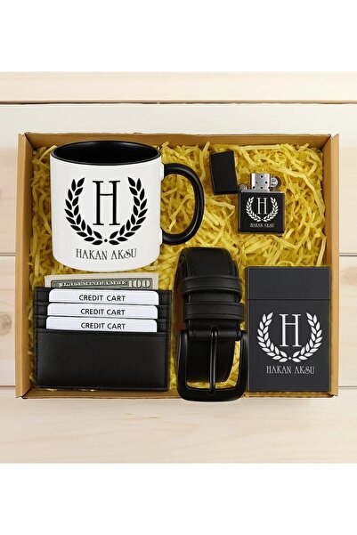Bk Gift Kişiye Özel İsimli Siyah Kupa & Kartlık Cüzdan & Kemer & Sigara Kutus...