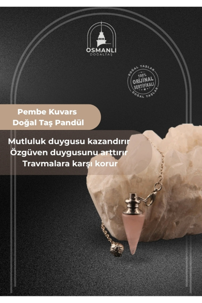 OSMANLI DOĞAL TAŞ Sertifikalı Pembe Kuvars Doğal Taş Pandül - S003