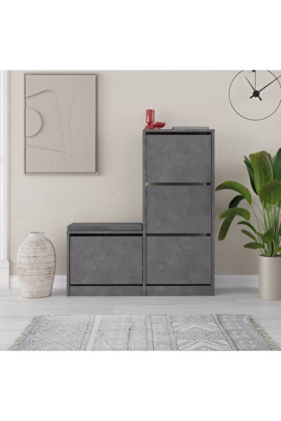 Mourah Home Dude 16 Pair Shoe Cabinet with 4 Drop-Doors - 118.5cmH - Retro Gr...