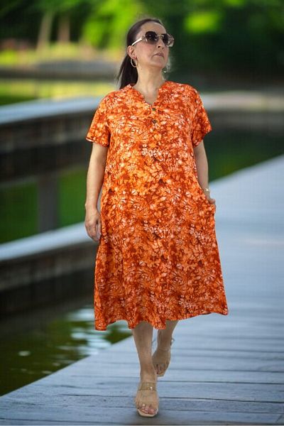 yagmurberen Front Half Buttoned Judgment Collar Pocket Short Sleeve Medium Length Plus Size Cotton Viscose Dress