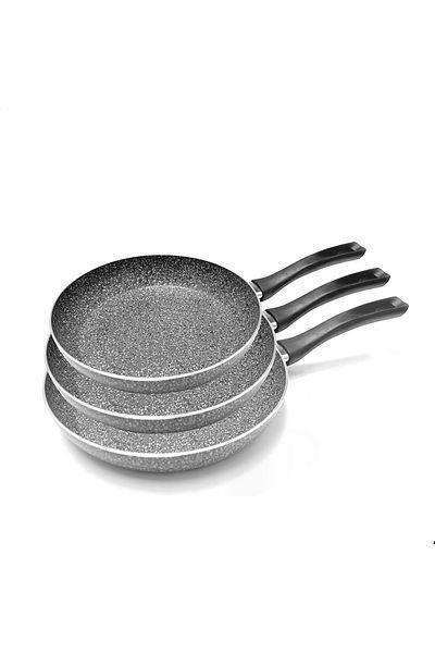 Hascevher Lavilla 3pc Frypan Set – Granite Surface With Ergonomic Handle – 18cm, 22cm, 26cm