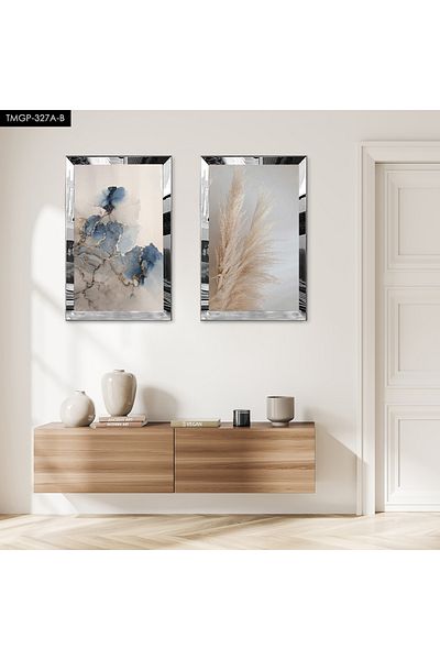 Zevahir Mobilya Dekorasyon SET DE MASA MDF DUBLA CU CADRU DE PLEXY CU MIROR SILVER