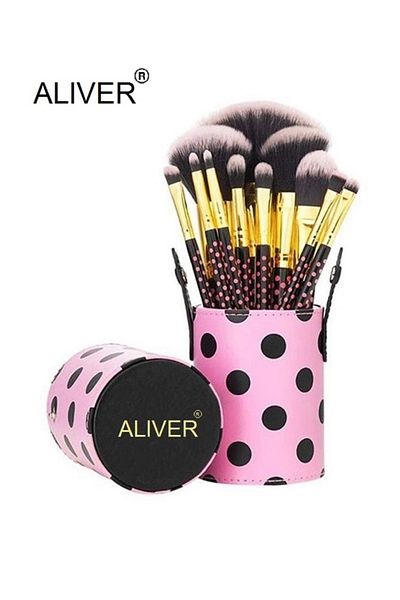 ALİVER Oliver 11-Piece Makeup Brush Set with Case. Black/Pink