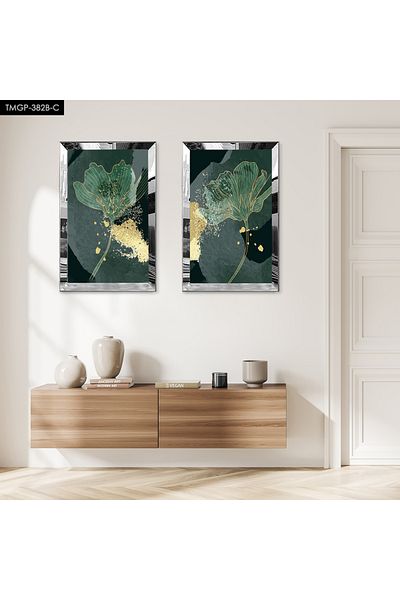 Zevahir Mobilya Dekorasyon SET DE TABLĂ MDF DUALĂ ROSE ABSTRACTE VERDE CU CADRU DE PLEXY CU OZNĂ DE ARGINT