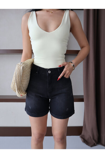 Butik Γυναικείο τζιν σορτς με διπλό τσαλακωμένο πόδι