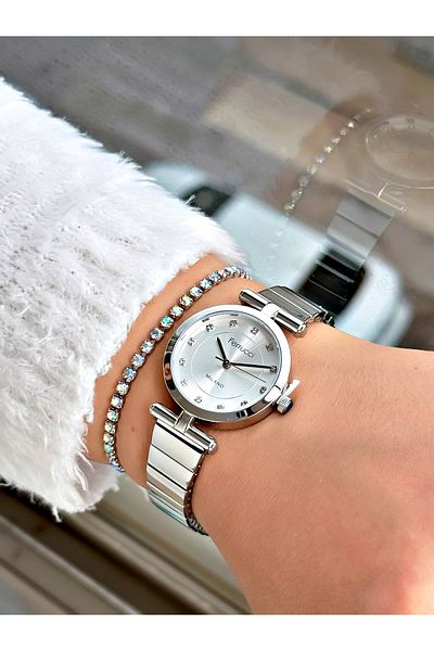 Ferrucci Silver Color Plain Model Steel Cord Women's Wristwatch + Bracelet