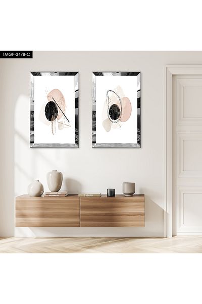 Zevahir Mobilya Dekorasyon SET DE MASA MDF DUBLA CU CADRU PLEXY CU OGLINDA SILVER, FOND ALB, CREAM, FORME MINIMALISTICE
