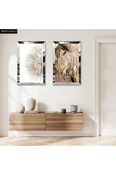 Zevahir Mobilya Dekorasyon SET DE MASA MDF DUBLA CU MODEL ABSTRACT CU CADRU DE PLEXY CU OGLINDA SILVER