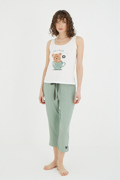 İPEKTENİM Милий ведмедик з принтом Капрі безрукавний піжамний комплект