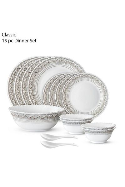 British Chef 15 Pieces Opalware Dinner Set | Microwave, Dishwasher & Frezzer Safe | Classic Dinnerware Set