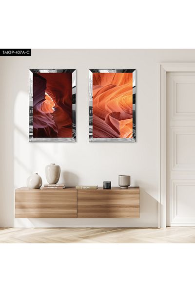 Zevahir Mobilya Dekorasyon SET DE PENTRU TABLĂ MDF DECORATIVĂ ORANGE ABSTRACT SAND CU CADRU DE PLEXY CU OGLINDĂ DE ARGINT