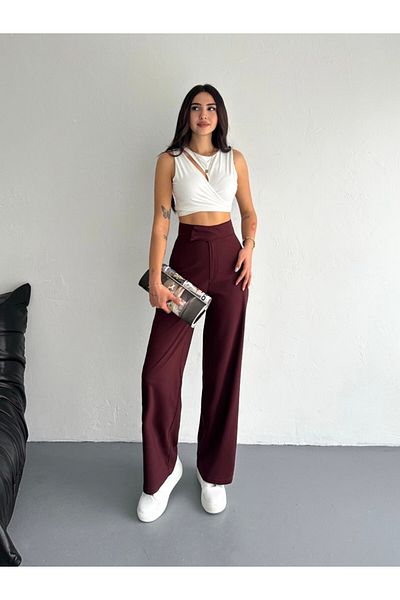 DeChival Cirted Fabric Pants / Women's Fabric Pants Wide Legs