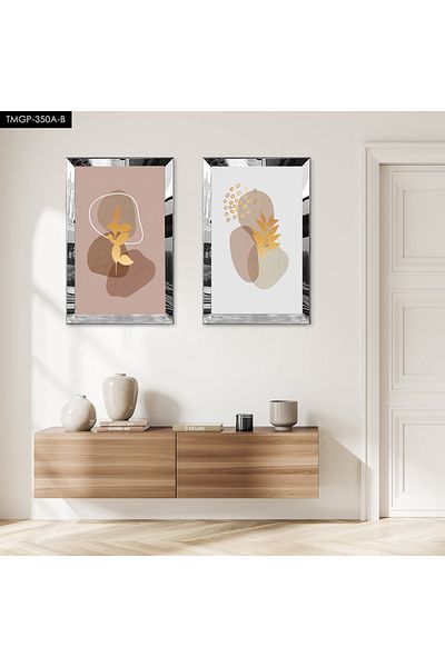 Zevahir Mobilya Dekorasyon SET DE MASA DECORATIVĂ MDF DUALĂ CU FLORI ABSTRACTE CU CADRU DE PLEXY CU Oglindă SILVER