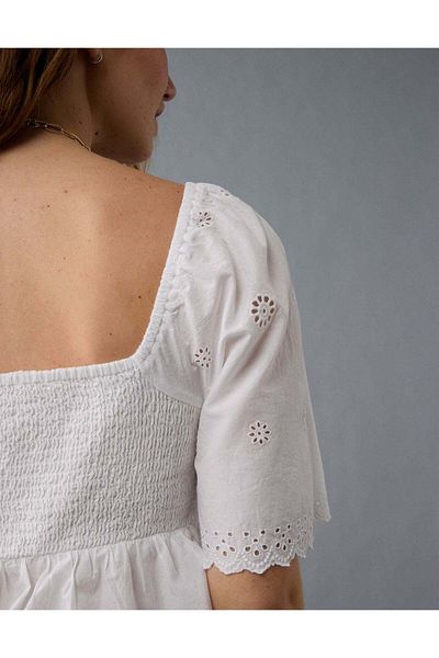 AMERICAN EAGLE Ae Flutter Sleeve Eyelet Babydoll Blouse