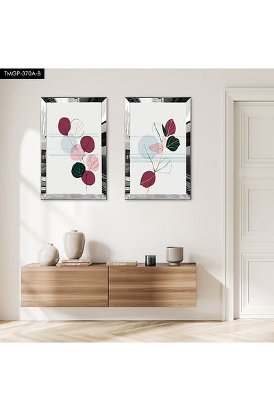 Zevahir Mobilya Dekorasyon FLORI DECORATIVE ROZ CU CADRU DE PLEXY CU OGLINDA ARGINTIE FOND ALB SET DE MASA MDF DUBLA