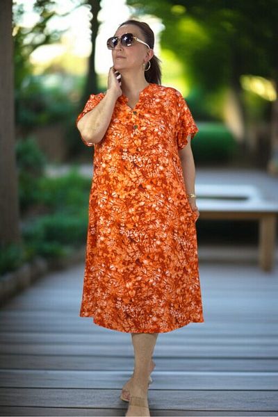 yagmurberen Front Half Buttoned Judgment Collar Pocket Short Sleeve Medium Length Plus Size Cotton Viscose Dress