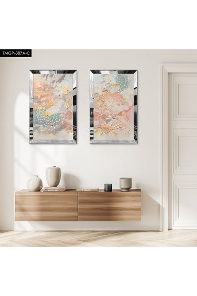 Zevahir Mobilya Dekorasyon SET DE TABLĂ MDF DUALĂ CU MODELE ABSTRACTE MODERNE CU CADRU DE PLEXY CU OGLINDĂ DE ARGINTI Fundaluri colorate