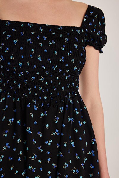 Tudors Kadın Standart Fit Normal Kesim Viskon Kare Yaka Midi Elbise