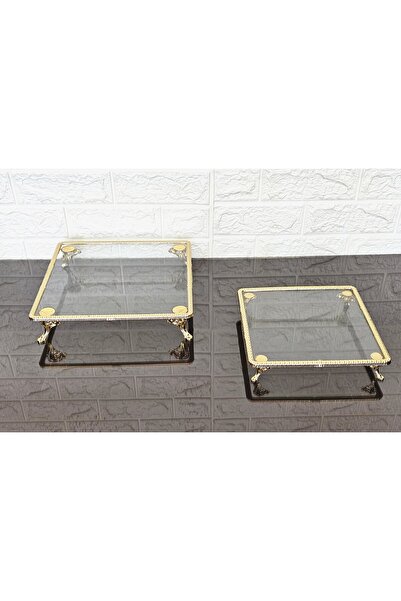 atabey home 2-Piece Square Serving Plate-Presentation Tray-Presentation Tray-Presentation Tray-Gold Frame and 4 Legs 22+27cm