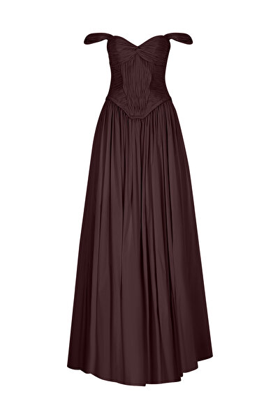 cercis Omuzları Açık Drapeli Kabarık Uzun Abiye Elbise