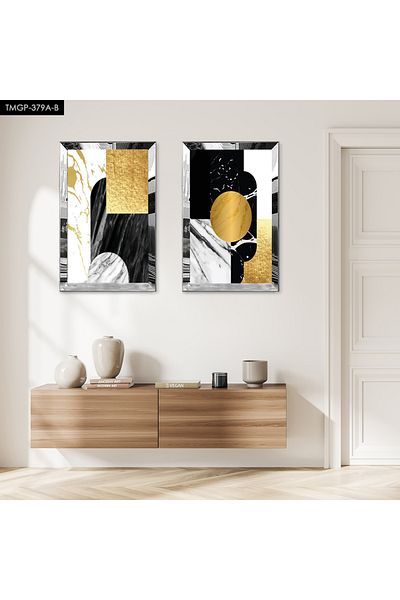 Zevahir Mobilya Dekorasyon SET DE MASA MDF BINAR CU CADRU DE PLEXY CU OGLINDA ARGINTIE FOND ALB MODELE MODERNE AURII SI NEGRE