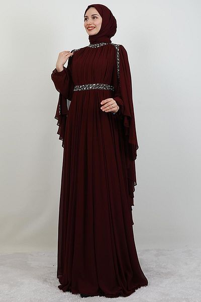 GİYZAMİLA Βραδινό φόρεμα Tutku Chiffon Claret Red