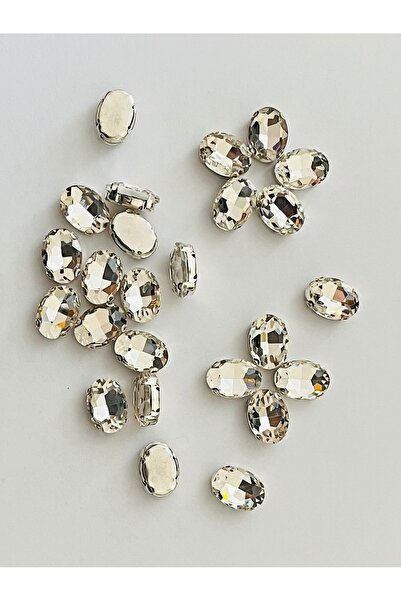 Öztürk Oval Kasalı Beyoğlu Taşı Dikme Kristal Boncuk. 12x18mm. 25 Adet.