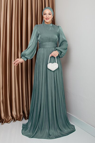 Olcay Stahovací šňůrka v pase Detailní Yoryo Silk Hijab večerní šaty VODNĚ ZELENÁ 1225