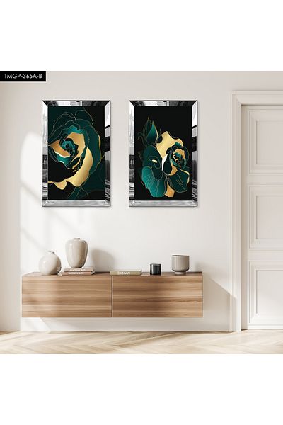 Zevahir Mobilya Dekorasyon SET DE MASA MDF DUBLA MODERN ROSE CU CADRU PLEXY CU OGLINDA SILVER FOND NEGRU
