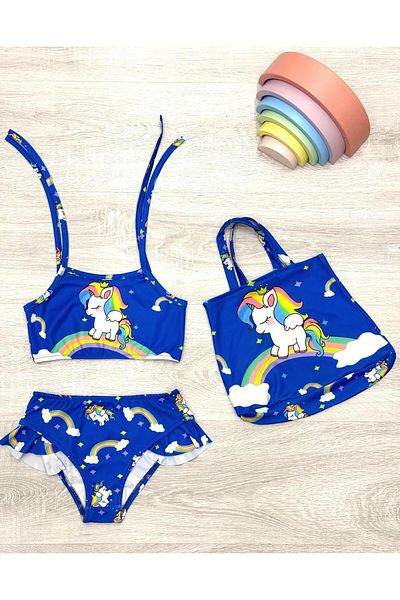Lizsa Girls' Printed Ruffle Bikini Set - Girls' Ruffle Swimsuit with Bag