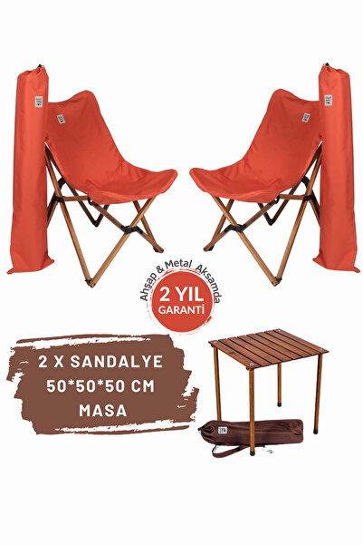 Bag The Joy Ahşap Katlanır Kamp Masa Sandalye Seti 50x50x50 cm | Bahçe , Balk...