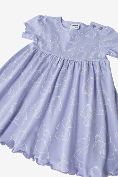 Kyron %100 Pamuk Yaka Düğme Kapama Kız Bebek Elbise - Lila