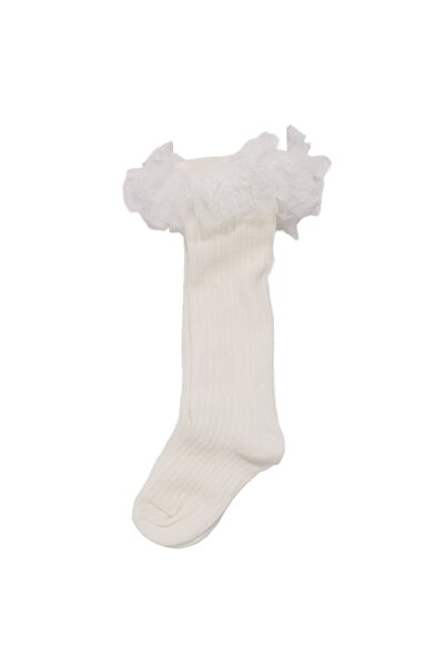 bebegen Kız Bebek Ekru Fitilli Bileği Tüllü Diz Altı Çorap