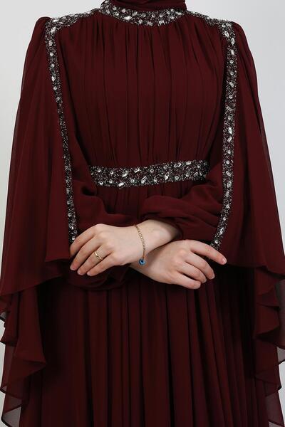 GİYZAMİLA Tutku Şifon Abiye Bordo