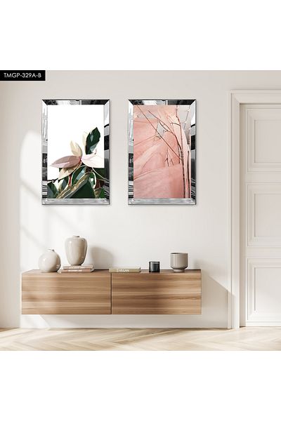 Zevahir Mobilya Dekorasyon SET DE MASA MDF DUBLA CU MODEL ABSTRACT MODERN CU CADRU DE PLEXY CU OGLINDA SILVER