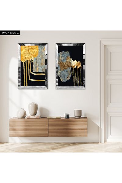 Zevahir Mobilya Dekorasyon SET DE PICTURI MDF BINAR DE PIATRA ABSTRACTĂ DECORATIVĂ CU CADRU DE PLEXY CU OZNĂ DE ARGINTI Fundal negru
