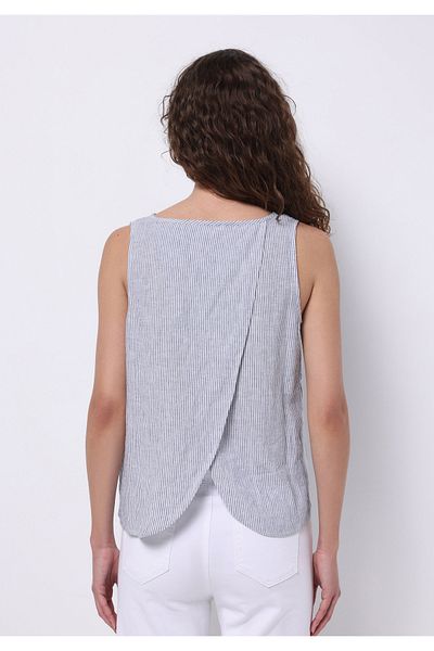 Colin's Regular Fit Round Neck Striped Women's Blue Sleeveless Shirt